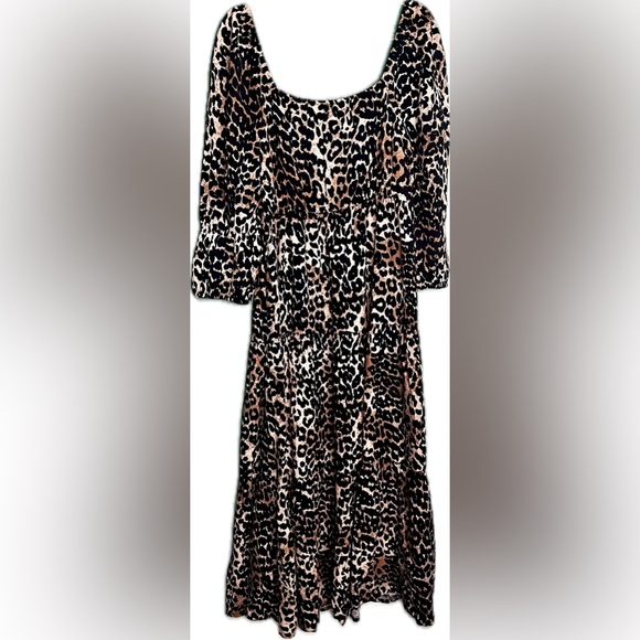 Small The Drop Keyla Puff-Sleeve Square-Neck Tiered Midi Dress in Leopard Print - Picture 7 of 9